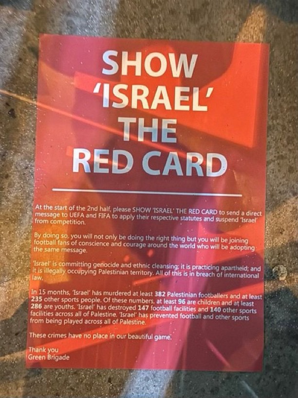 Breaking: Celtic Fans Protest Israel with Red Cards at Match!