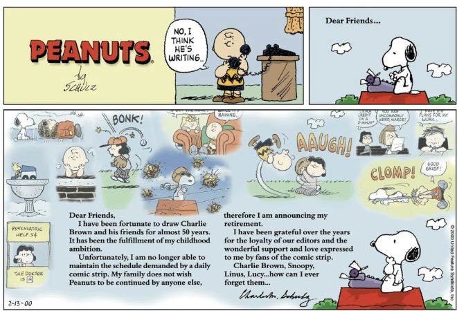 Death of Charles Schulz: Last Peanuts Comic Strip on Feb 13, 2000