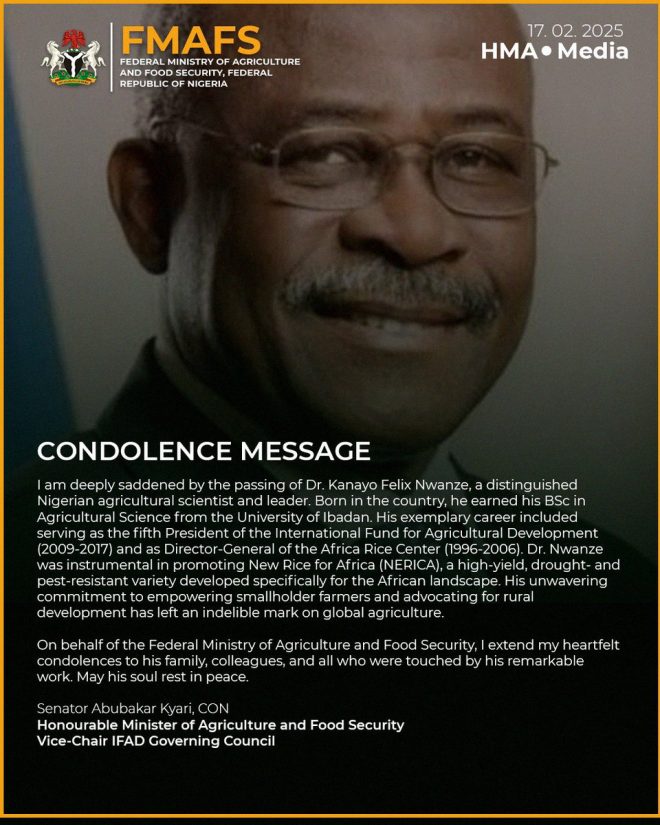 Death of Dr. Kanayo Felix Nwanze: A Great Loss to Agriculture