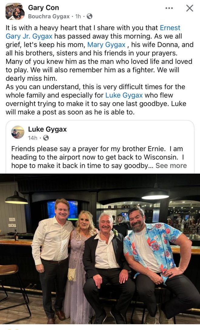 Death of Ernie Gygax: A Great Loss to Family and Friends