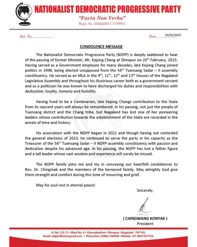 Death of Former Minister Kejong Chang: NDPP Offers Condolences
