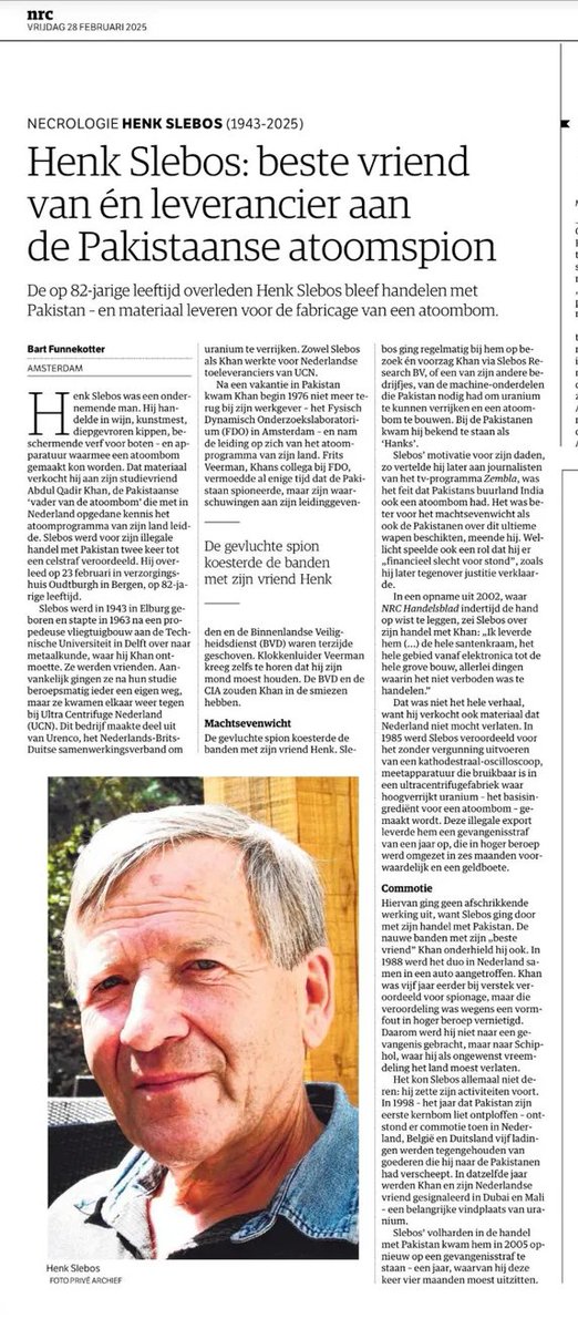 Death of Henk Slebos, Key Supplier to A. Q. Khan, at 82