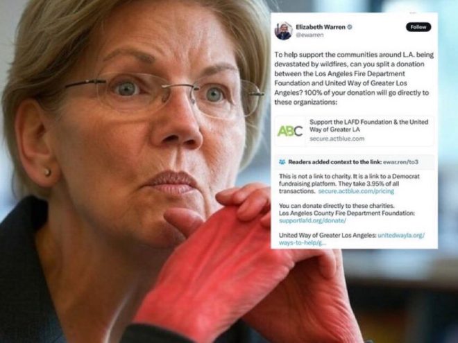 Elizabeth Warren Diverts LA Fire Victim Funds to ActBlue!