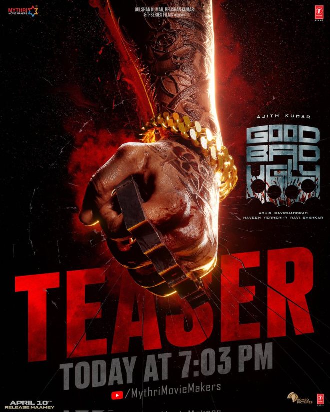 He is on the way maamey: Shocking Revelations Unveiled! 🔥
Premiere Link 🔗
GBUTheatreCelebrations at 7.03 PM 💥
GoodBadUglyTeaser day 🔥
The Hit Machine @gvprakash musical
Ajithkumar sir @mythriofficial @adhikravi brother @trishtrashers mam @AbinandhanR @editorvijay