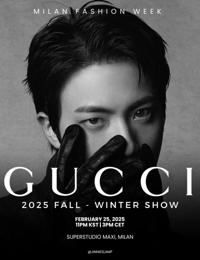 Jin's Shocking Gucci Debut: Fashion World in Uproar! 💚  
1,000 replies  
GUCCI SUPERSTAR JIN  
JinxGucciFW25 MFW  
Jin GucciFW25 @gucci