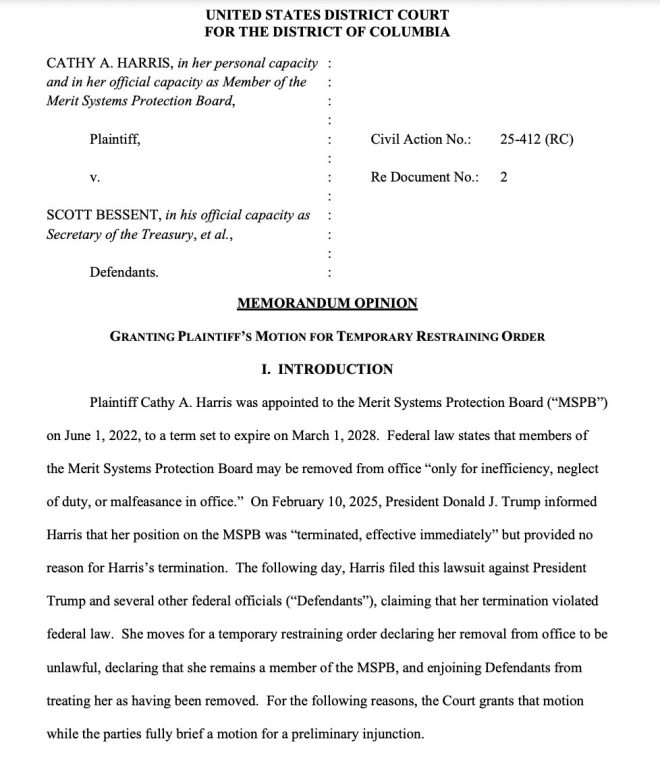 Judge Reinstates Cathy Harris, Defying Trump's Authority!
