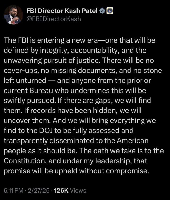 Kash Patel's Shocking Repost: Justice for Bureau Insiders!