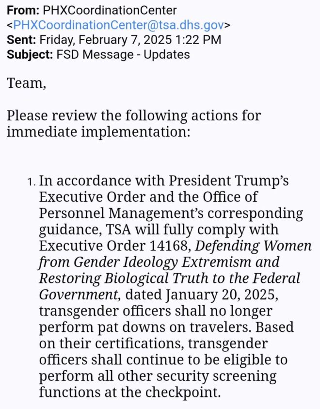 TSA Bans Transgender Officers from Pat Downs After Trump's EO