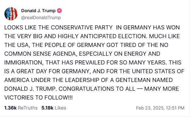 Trump Claims German Conservatives' Victory is a Global Threat!