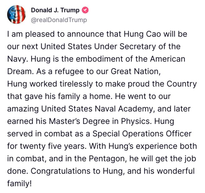 Trump Shocks Nation: Hung Appointed Under Secretary of Navy!