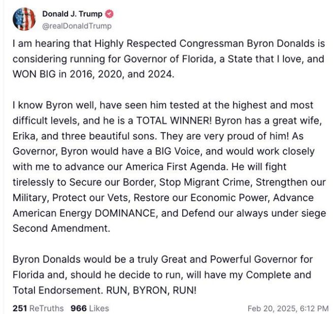 Trump's Shocking Endorsement: Byron Donalds for Florida Governor!