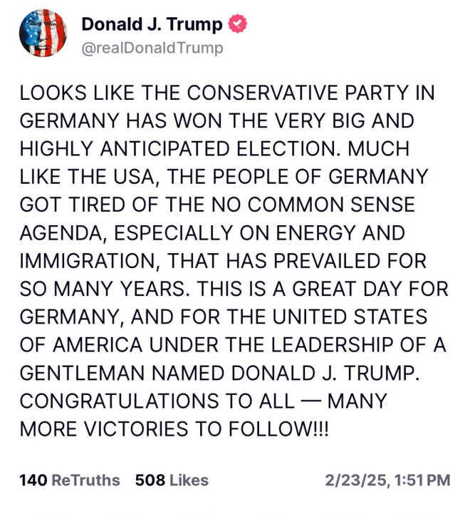 Trump's Shocking Germany Election Reaction: "Very Big Victory!"