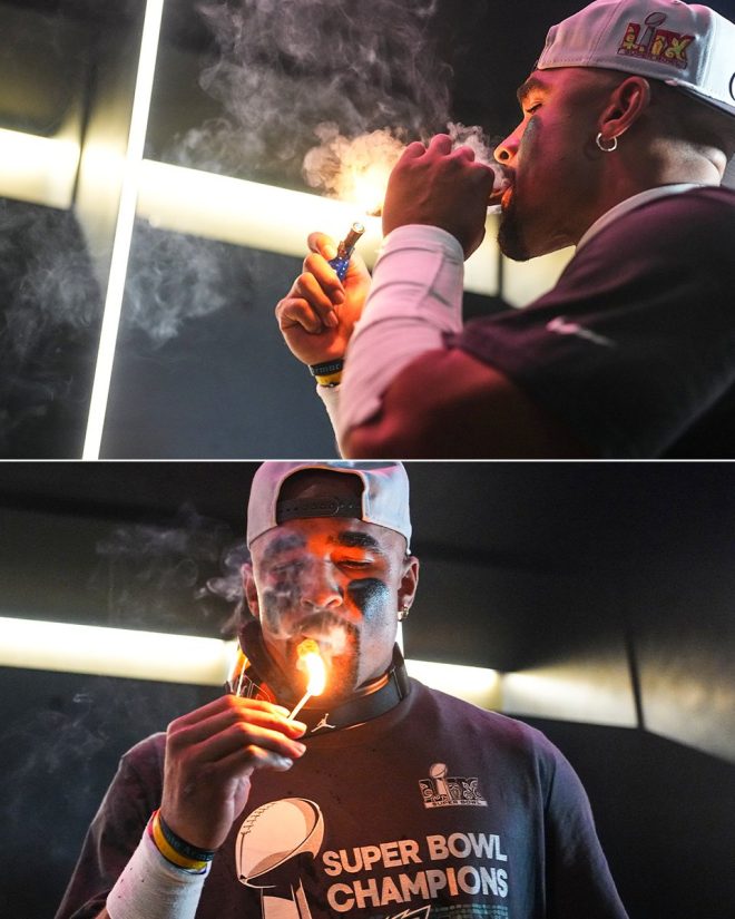 Victory Cigar: Jalen Hurts Celebrates Amidst Playoff Chaos!