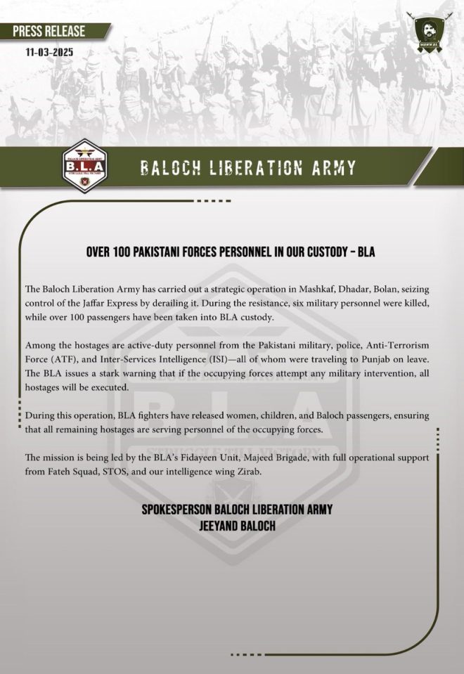 BREAKING: Baloch Rebels Hijack Train, 100+ Hostages, 6 Soldiers Dead!