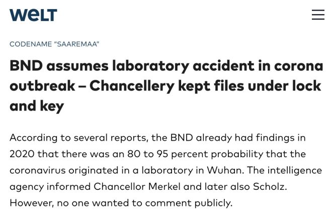 BREAKING: Germany's BND Claims COVID Originated in Wuhan Lab!