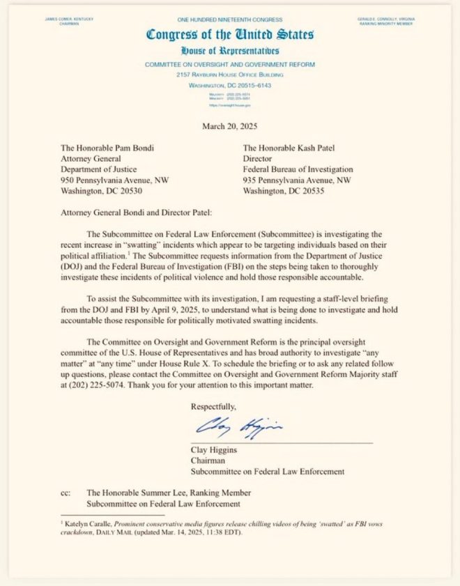 BREAKING: House Oversight Demands Answers on Conservative Swatting!