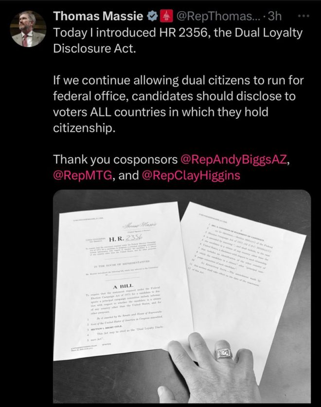 BREAKING: Massie's Bill to BAN Dual Citizens from Federal Office!
