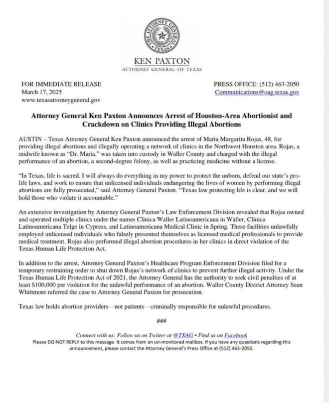BREAKING: Texas AG Ken Paxton arrests doctor for empowering women to make their own healthcare choices - but why?