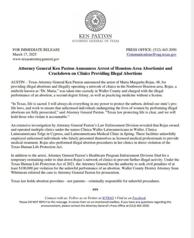 BREAKING: Texas Attorney General Arrests Abortion Provider, Sparking Outrage