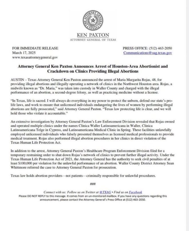 BREAKING: Texas Attorney General Ken Paxton arrests first abortion provider, sparking nationwide outcry.