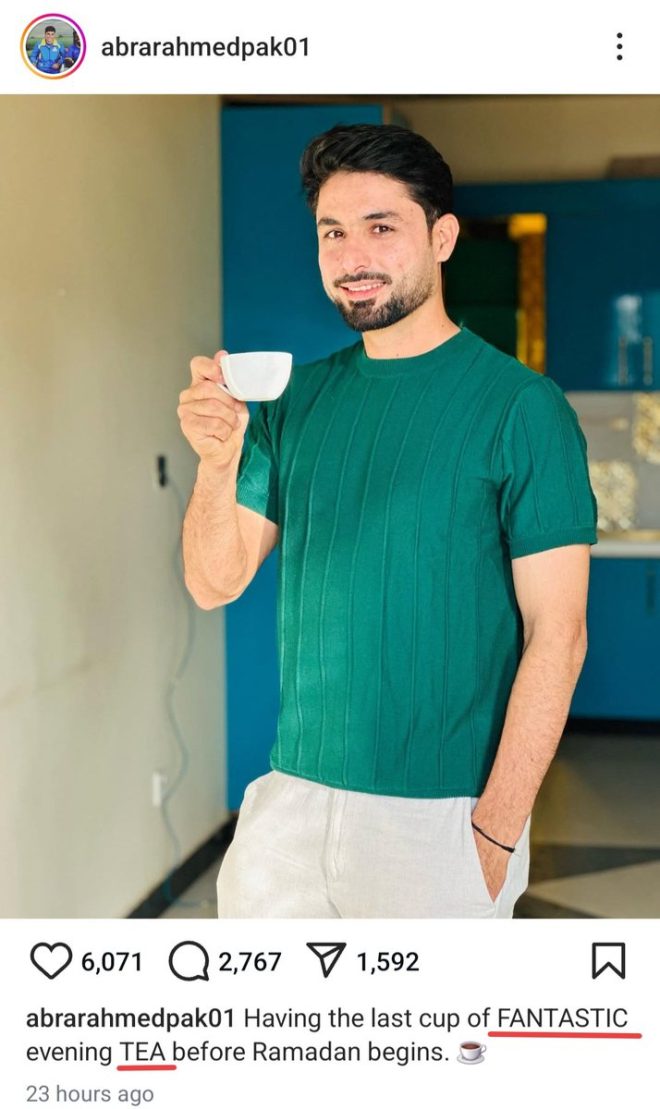 Cricketer Abrar Ahmed Sparks Outrage with 'Fantastic Tea' Post!