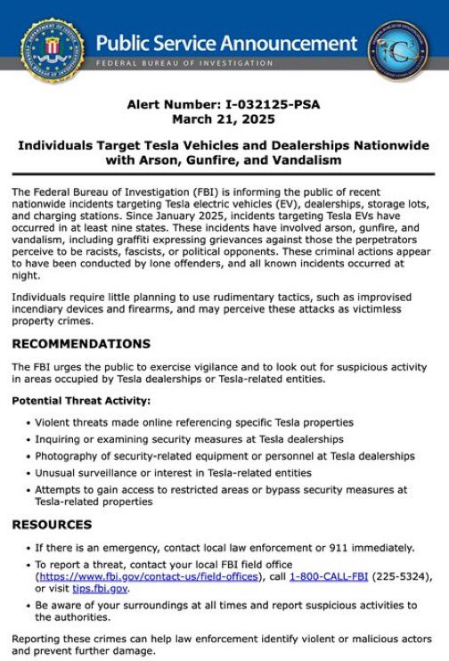 FBI Alerts: Tesla Targets in Shocking Wave of Political Violence!