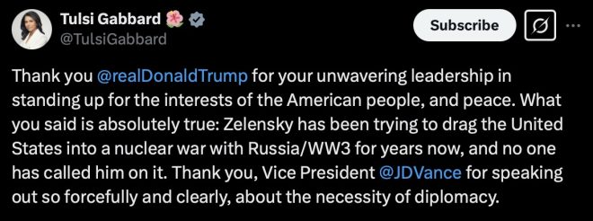 Gabbard Shocks Nation: Thanks Trump & Vance for 'Defending America'