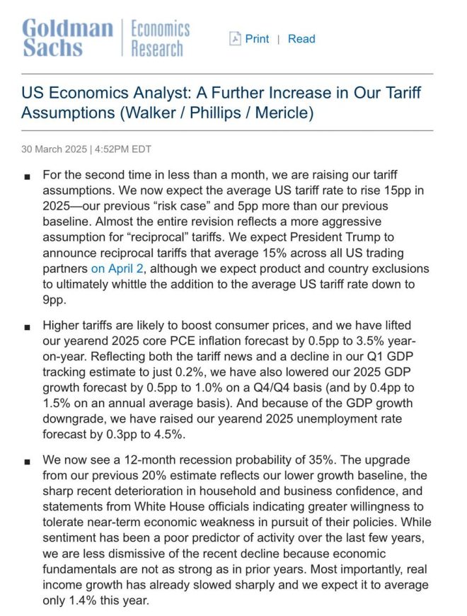 Goldman Sachs Shocks: US Recession Odds Surge to 35%!