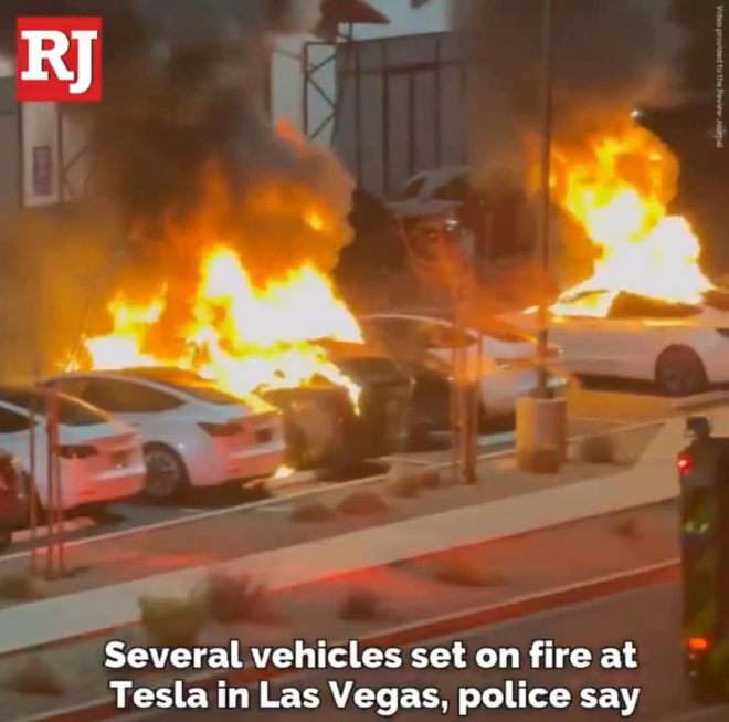🔥🚨INSANE: Tesla vehicles torched by angry liberal in Las Vegas!