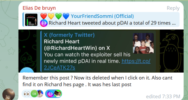 🚨 JUST IN: Richard Heart Deletes Exploit Info on pDAI - Why? ❤️💛💚💙