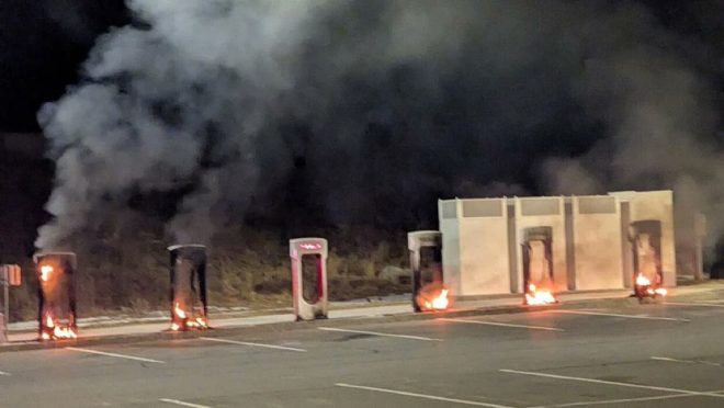 Massachusetts Police Investigate Arson of Seven Tesla Chargers!