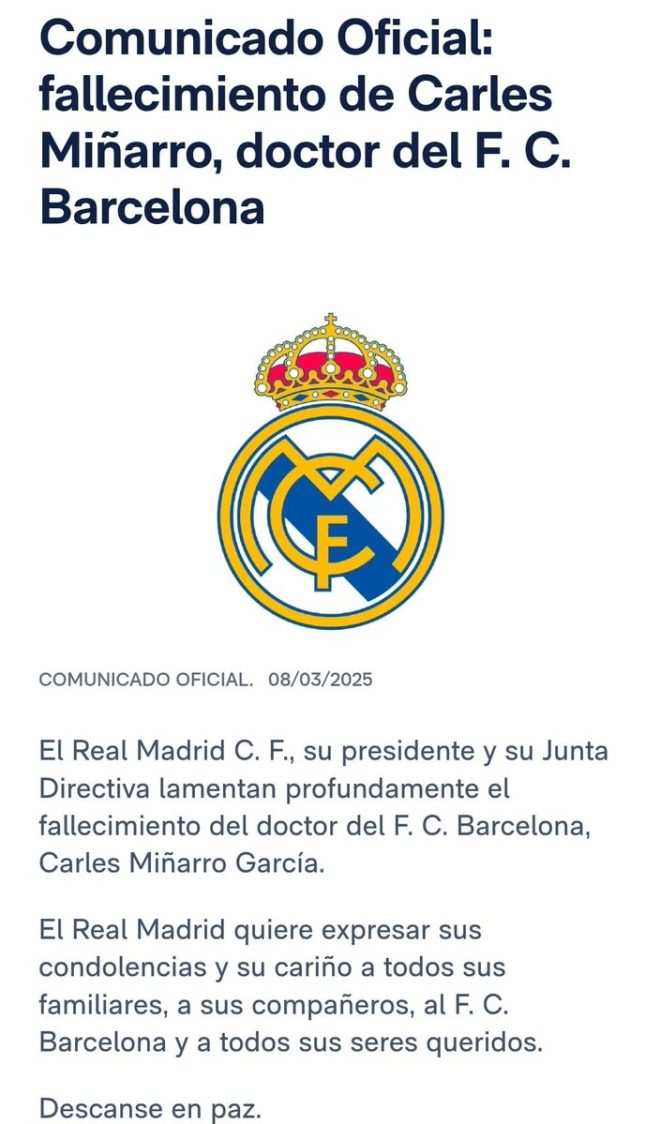 Real Madrid's Official Statement on the Death of Carles Miñarro