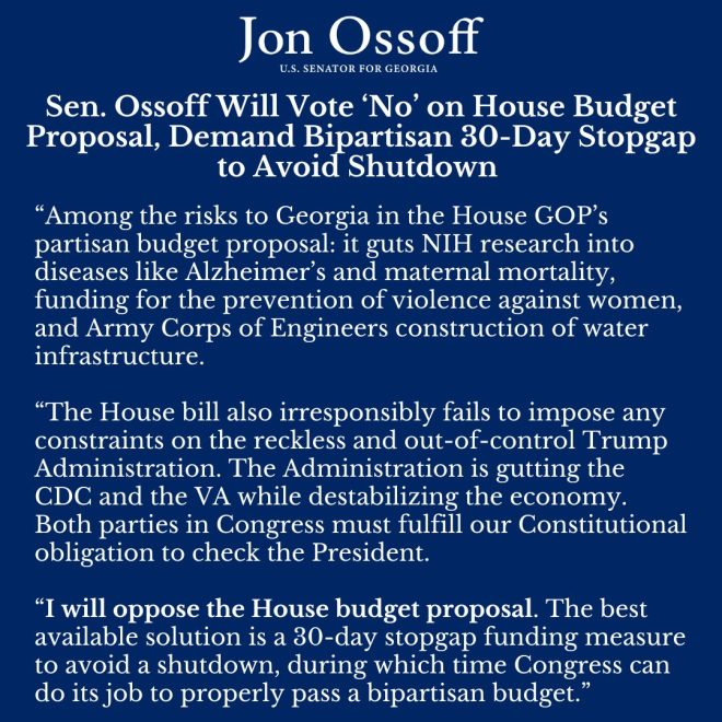 Sen. Ossoff's Shocking 'No' Vote on House Budget Proposal!