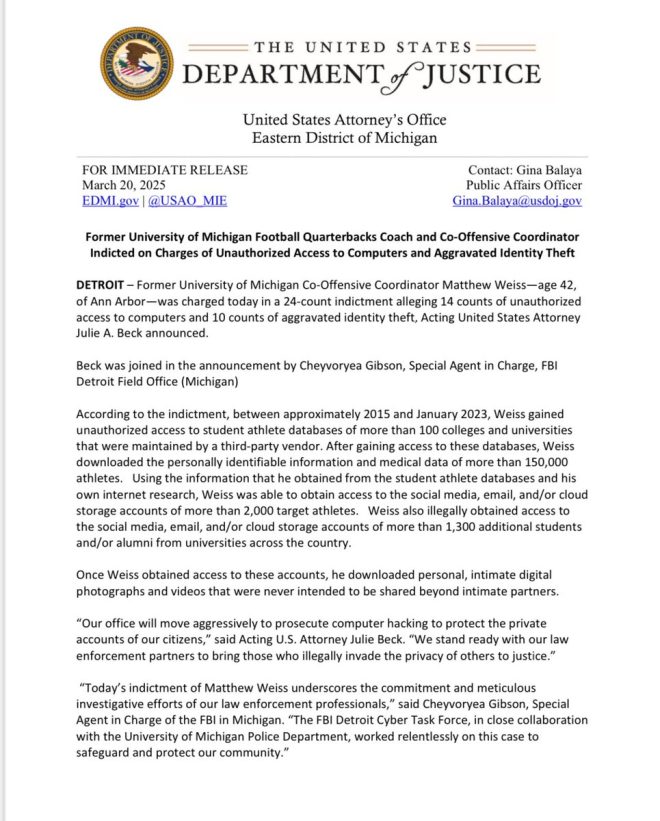 Shocking Indictment: UMich Coach Charged with Cyber Crimes!
