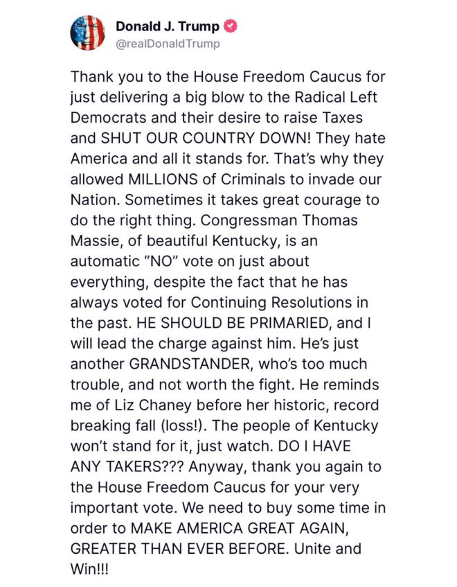 Trump Threatens Massie: Vote Yes or Face Primary Challenge!