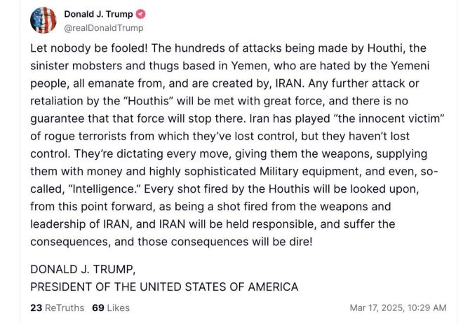 Trump's Dire Warning to Iran: "Every Houthi Shot is Your Fault!"