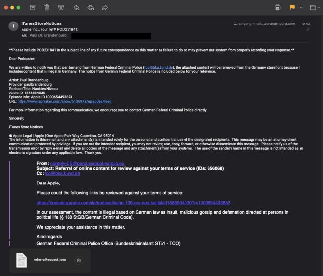 Apple Censorship: German Police Forces Deletion of Controversial Podcast