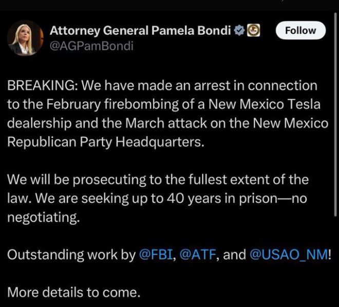 BREAKING: Man Arrested for Arson at Tesla and GOP Office!