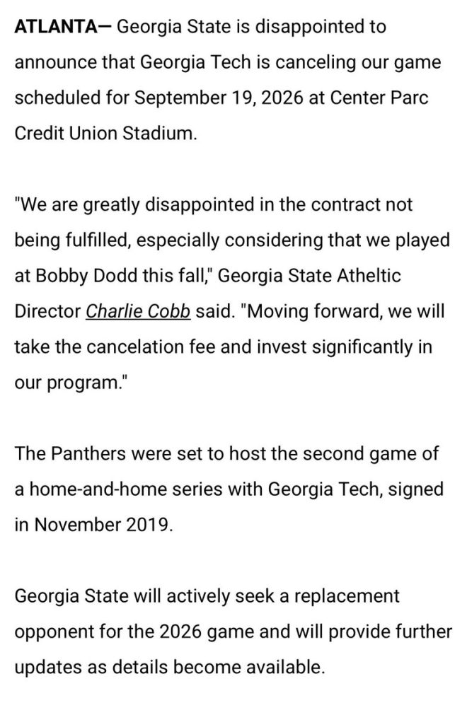 Georgia Tech Cancels GSU Series, Owes $1M: Shocking Fallout!