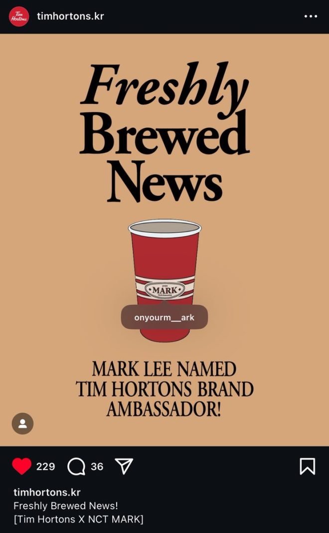 "K-Pop Sensation Mark Confirmed as Tim Hortons Ambassador, Sparks Outrage and Excitement!"