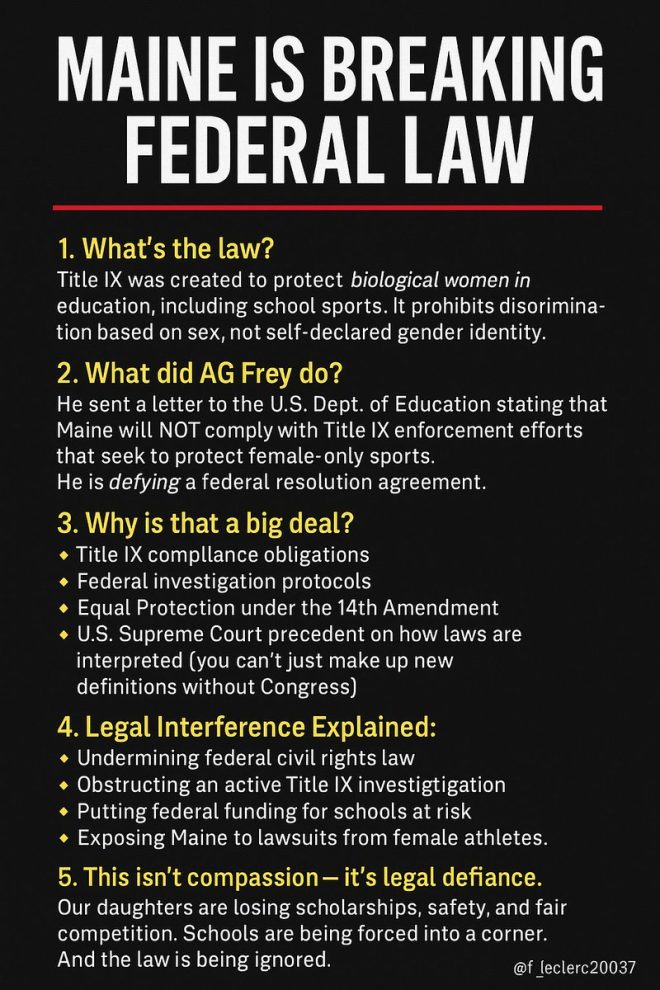 🚨 MAINE AG DEFIES FEDERAL LAW, ENDANGERS GIRLS' RIGHTS!