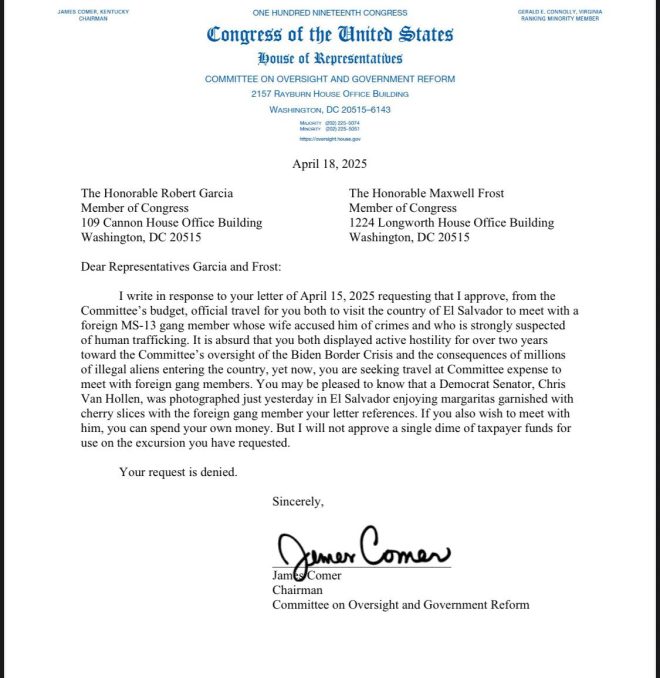Oversight Chair Comer's Bold Move: No More Taxpayer Funds for Dem Trips to El Salvador