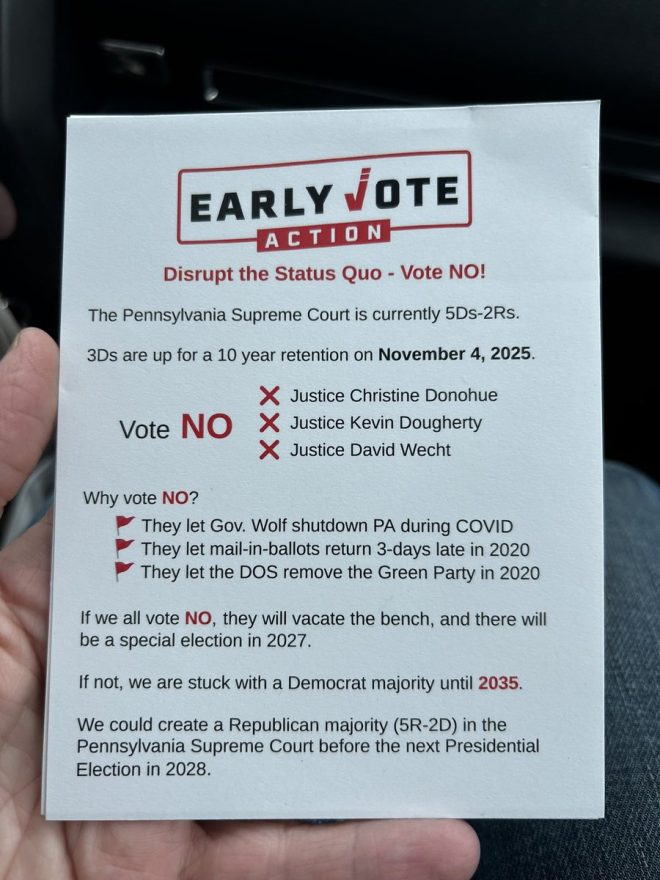 PA Voters: Time to Oust 3 Democrat Justices! Vote NO Nov 4!