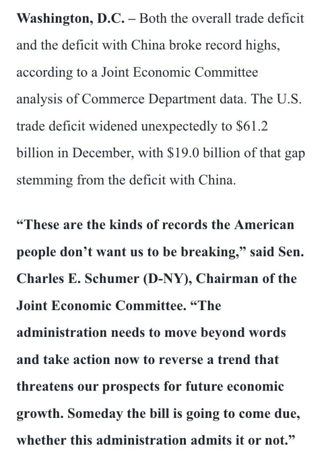 Schumer Warns: Trade Deficit Crisis—America's Bill is Due!