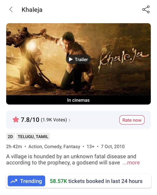 58K+ Tickets Sold in Hours: Is #Khaleja4K the New Trendsetter? — Massive ticket sales, blockbuster movie re-release, Khaleja 4K ticket bookings