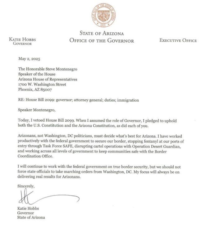 Arizona Governor Vetoes Bill, Defies Federal Immigration Laws!