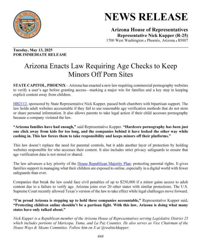 Arizona's Shocking New Law: Age Verification for Online P*rn!