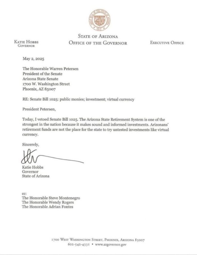 🚨BREAKING: Arizona Governor Vetoes Controversial Bitcoin Bill! 🇺🇸‼️