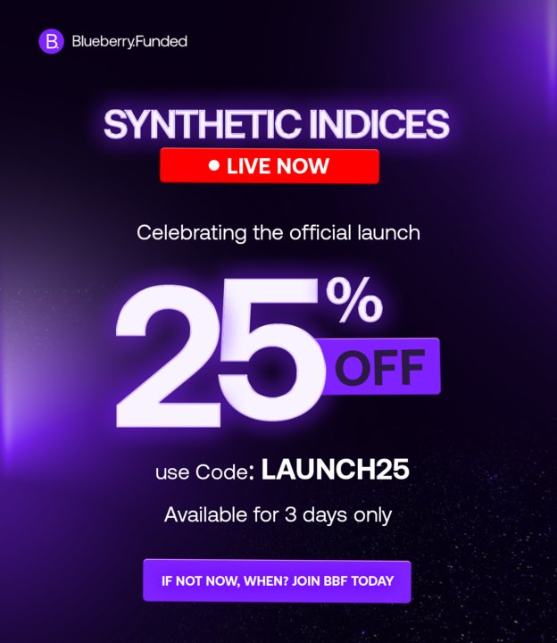 BREAKING NEWS!!! 🚨 Synthetic Indices LIVE at @BlueberryFunded – Controversial!
Experience Real Volatility & Fast Markets with 25% Discount Code: LAUNCH25