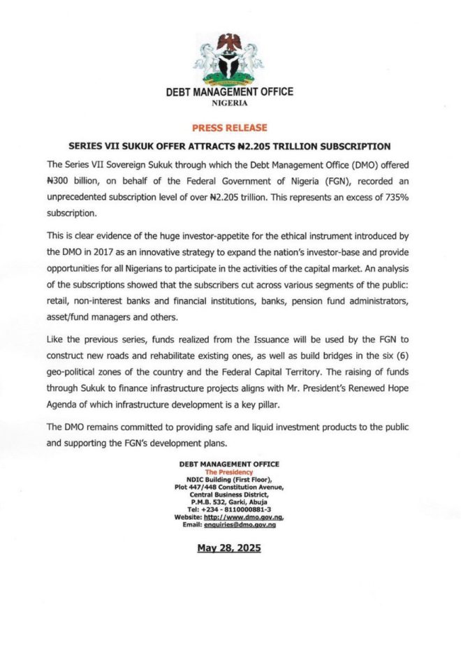 Breaking: Nigeria's N300B Sukuk Bond Oversubscribed by N2.2T! — Sukuk bond investment opportunities, Nigerian government debt market, oversubscribed bond offerings 2025